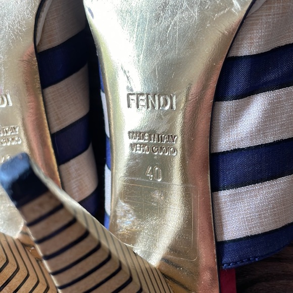 Fendi striped canvas and red suede heeled sandal Size 40 w/COA - Picture 7 of 11